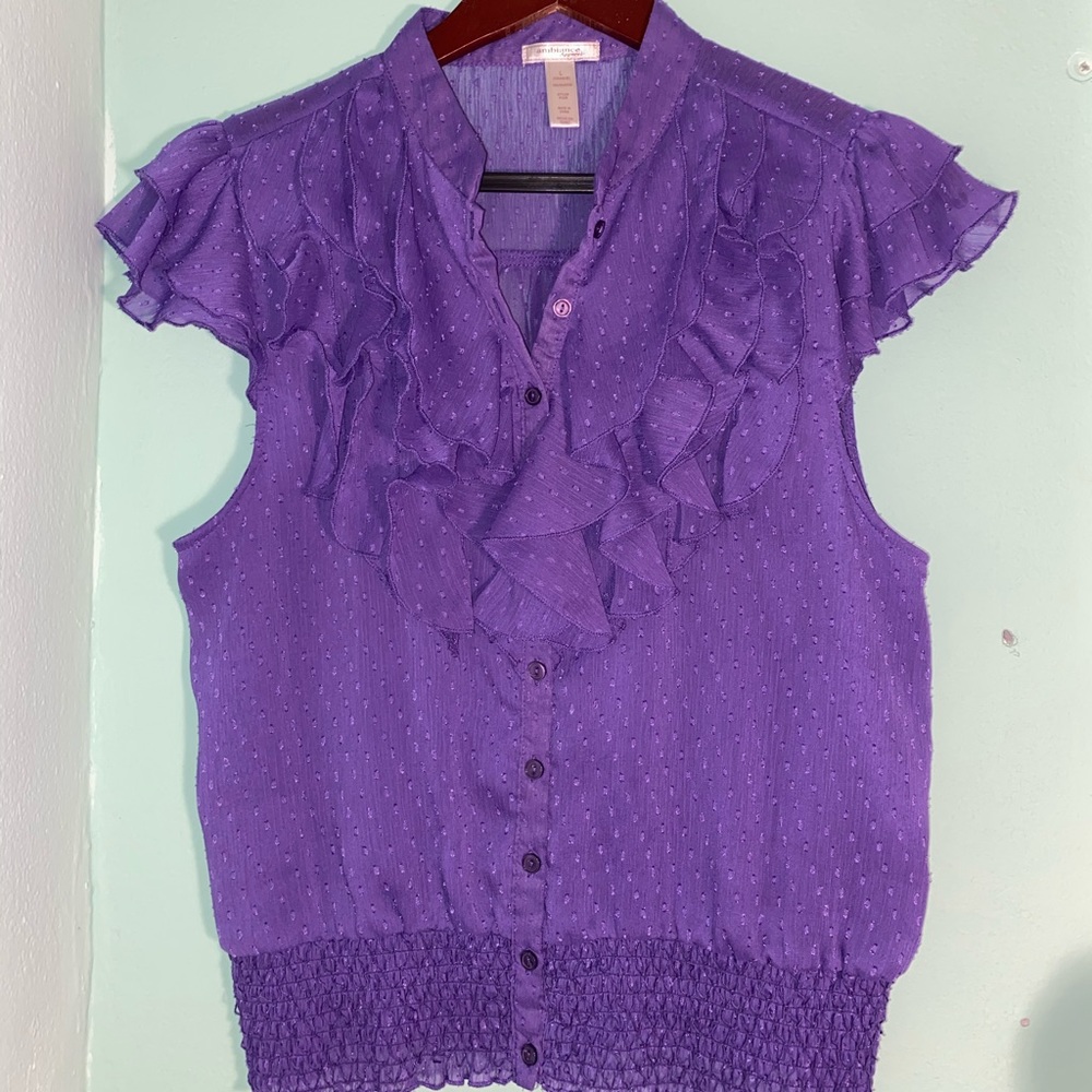 Purple Sleeveless Mesh Blouse